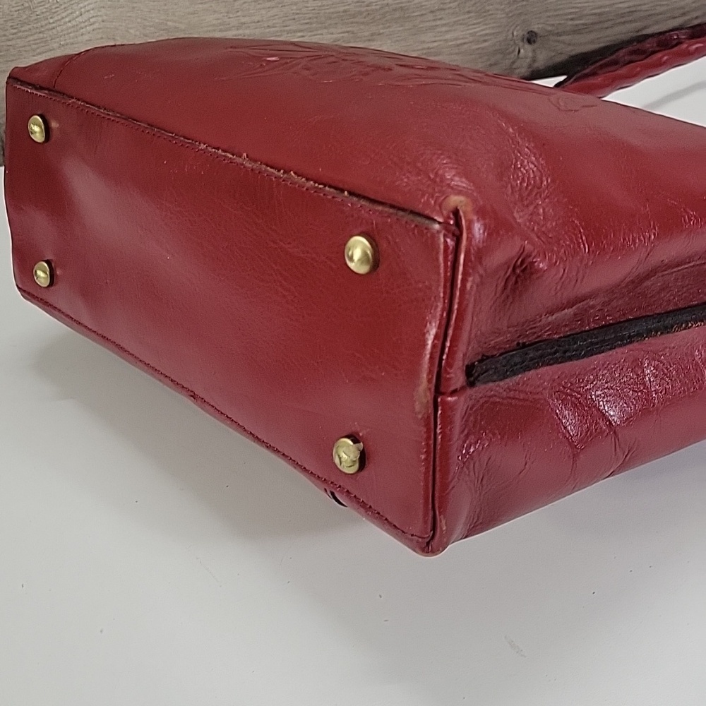 Patricia Nash Red Floral Embossed Leather Tote Bag - Picture 7 of 13